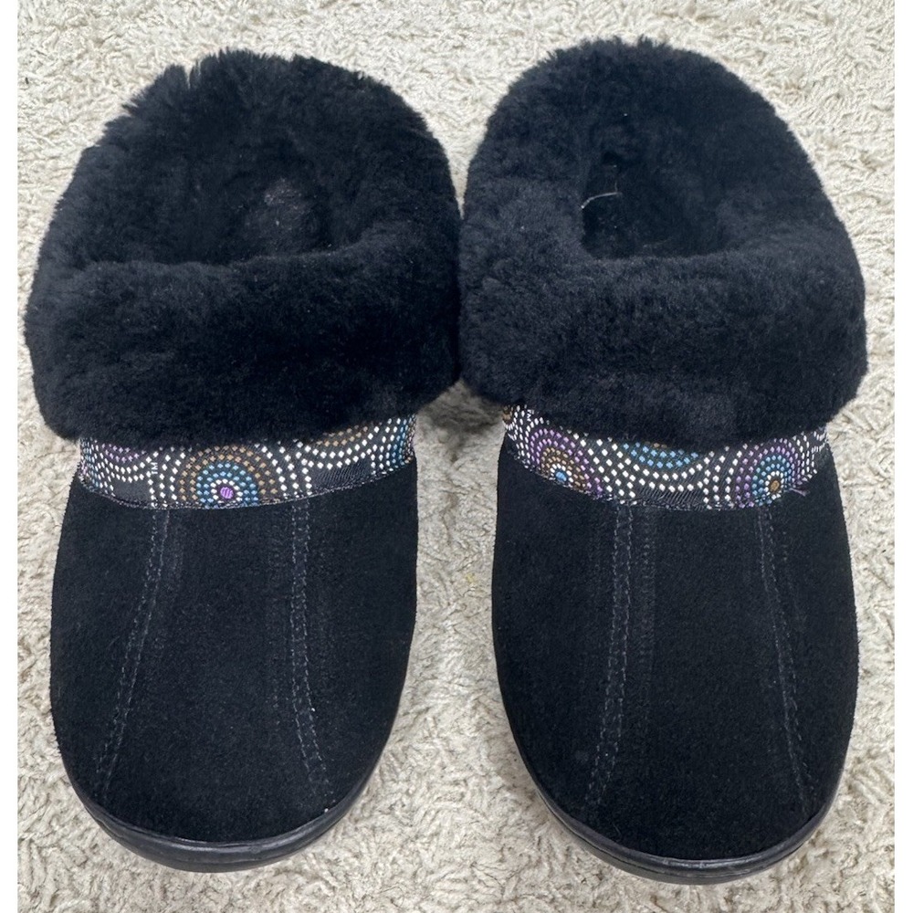 Warmbat Australia Black Suede Wool Lined Slippers Womens 7 Comfort Lounge Warm